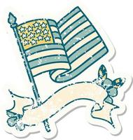 versleten oud sticker met banier van de Amerikaans vlag vector