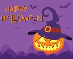 jack O lantaarn pompoen halloween achtergrond en gelukkig halloween opschrift vector