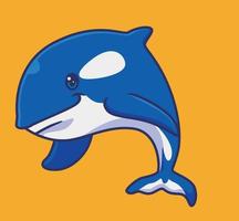 schattig orka walvis zwemmen. geïsoleerd tekenfilm dier illustratie. vlak stijl sticker icoon ontwerp premie logo vector. mascotte karakter vector