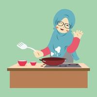 schattig hijab Koken vector