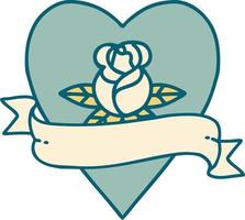 iconisch tatoeëren stijl beeld van een hart roos en banier vector