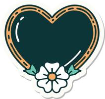 sticker van tatoeëren in traditioneel stijl van een hart en bloem vector