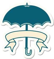 tatoeëren stijl sticker met banier van een paraplu vector