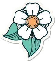 sticker van tatoeëren in traditioneel stijl van een bloem vector