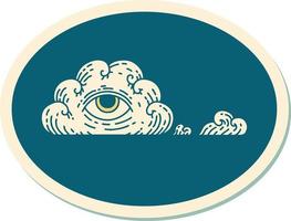 sticker van tatoeëren in traditioneel stijl van een allemaal zien oog wolk vector