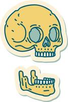 sticker van tatoeëren in traditioneel stijl van een schedel vector