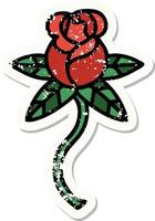 verontrust sticker tatoeëren in traditioneel stijl van roos vector