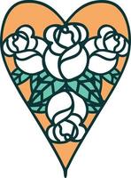 iconisch tatoeëren stijl beeld van een hart en bloemen vector