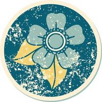 iconisch verontrust sticker tatoeëren stijl beeld van een bloem vector