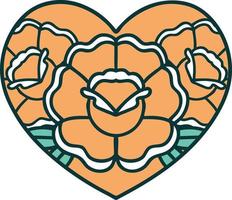 iconisch tatoeëren stijl beeld van een hart en bloemen vector