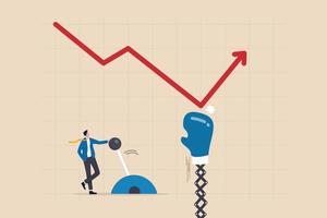 spel wisselaar strategie naar verbeteren of stijgende lijn omhoog, voorraad markt rebound of oplossing voor economisch herstellen van recessie concept, zakenman Duwen schakelaar naar verandering richting van vallend naar beneden naar stijgende lijn omhoog. vector