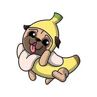 de schattig mopshond hond is vervelend een banaan kostuum tekenfilm illustratie vector