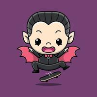 eng dracula is jumping Aan een vleet bord tekenfilm illustratie vector