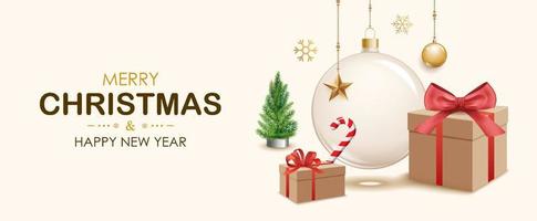 vrolijk Kerstmis glas bal en decoratie voorwerp voor folder brochure ontwerp Aan wit achtergrond uitnodiging thema concept. gelukkig vakantie groet banier en kaart sjabloon. vector