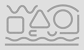 touw kader, reeks van touw decoratief elementen. zwart dun lijn icoon set. verschillend soorten. vector illustratie