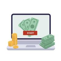 concept e-bankieren. laptop uitgeven geld net zo een Geldautomaat. e-commerce en mobiel bankieren. vector illustratie. vector illustratie landen bladzijde