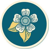 sticker van tatoeëren in traditioneel stijl van een bloem vector