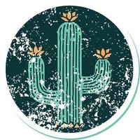 iconisch verontrust sticker tatoeëren stijl beeld van een cactus vector