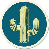 sticker van tatoeëren in traditioneel stijl van een cactus vector