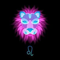 dierenriem teken hoofd neon Leo Aan zwart achtergrond, horoscoop. voorraad vector illustratie.