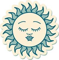 tatoeëren stijl sticker van een zon met gezicht vector