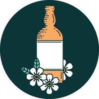 tatoeëren stijl icoon van een rum fles en bloemen vector