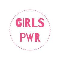 meisje pwr meisjesachtig sticker in roze kleur. vector illustratie van motiverende zin, feministisch citaat in tekenfilm vlak stijl