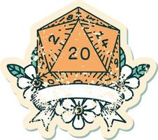 retro tatoeëren stijl natuurlijk 20 kritiek raken d20 Dobbelsteen rollen vector