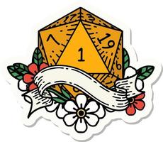 sticker van een natuurlijk een d20 Dobbelsteen rollen vector