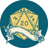 retro tatoeëren stijl natuurlijk twintig d20 Dobbelsteen rollen vector