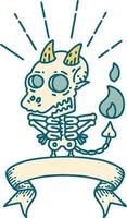 rol banier met tatoeëren stijl skelet demon karakter vector