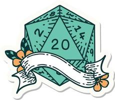 sticker van een natuurlijk twintig d20 Dobbelsteen rollen vector