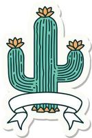 tatoeëren stijl sticker met banier van een cactus vector