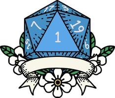 retro tatoeëren stijl natuurlijk een d20 Dobbelsteen rollen vector