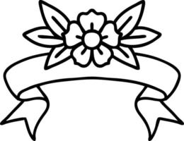 traditioneel zwart band werk tatoeëren met banier van een bloem vector
