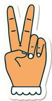 sticker van een vrede symbool twee vinger hand- gebaar vector