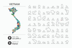 kaart van Vietnam met gedetailleerd land kaart. kaart elementen van steden, totaal gebieden en hoofdstad. vector