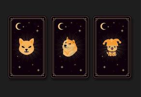 doge munt meme cryptogeld tarot kaart poster ontwerp vector