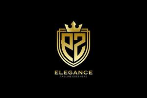 eerste pz elegant luxe monogram logo of insigne sjabloon met scrollt en Koninklijk kroon - perfect voor luxueus branding projecten vector
