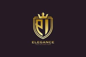 eerste pi elegant luxe monogram logo of insigne sjabloon met scrollt en Koninklijk kroon - perfect voor luxueus branding projecten vector