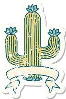 grunge sticker met banier van een cactus vector