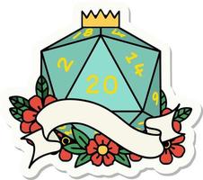 natuurlijk twintig d20 Dobbelsteen rollen sticker vector