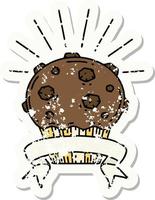 grunge sticker van tatoeëren stijl chocola muffin vector