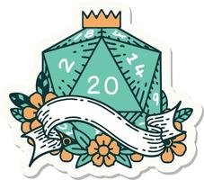 natuurlijk twintig d20 Dobbelsteen rollen sticker vector