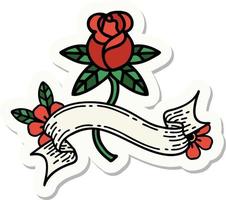tatoeëren sticker met banier van een roos vector