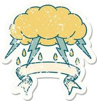 grunge sticker met banier van een storm wolk vector