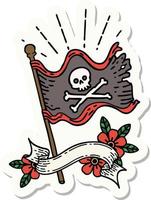 sticker van tatoeëren stijl golvend piraat vlag vector
