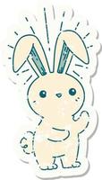 grunge sticker van tatoeëren stijl schattig konijn vector