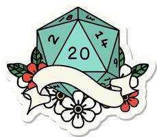 natuurlijk twintig d20 Dobbelsteen rollen sticker vector