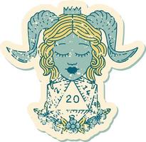 tiefling met natuurlijk twintig d20 Dobbelsteen rollen grunge sticker vector